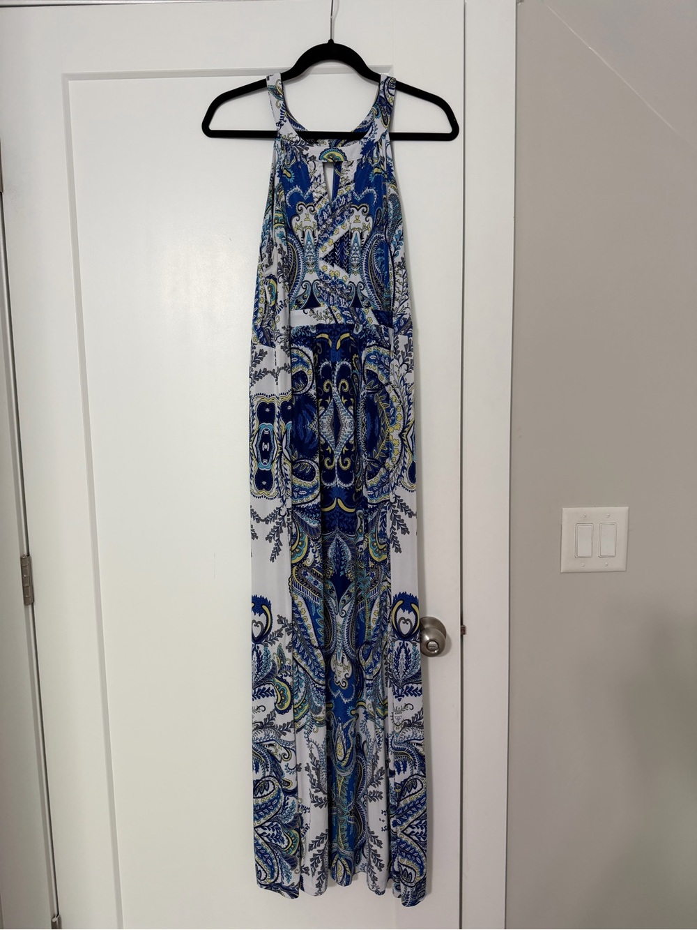 INC International Concepts Blue & White Paisley Halter Maxi Dress